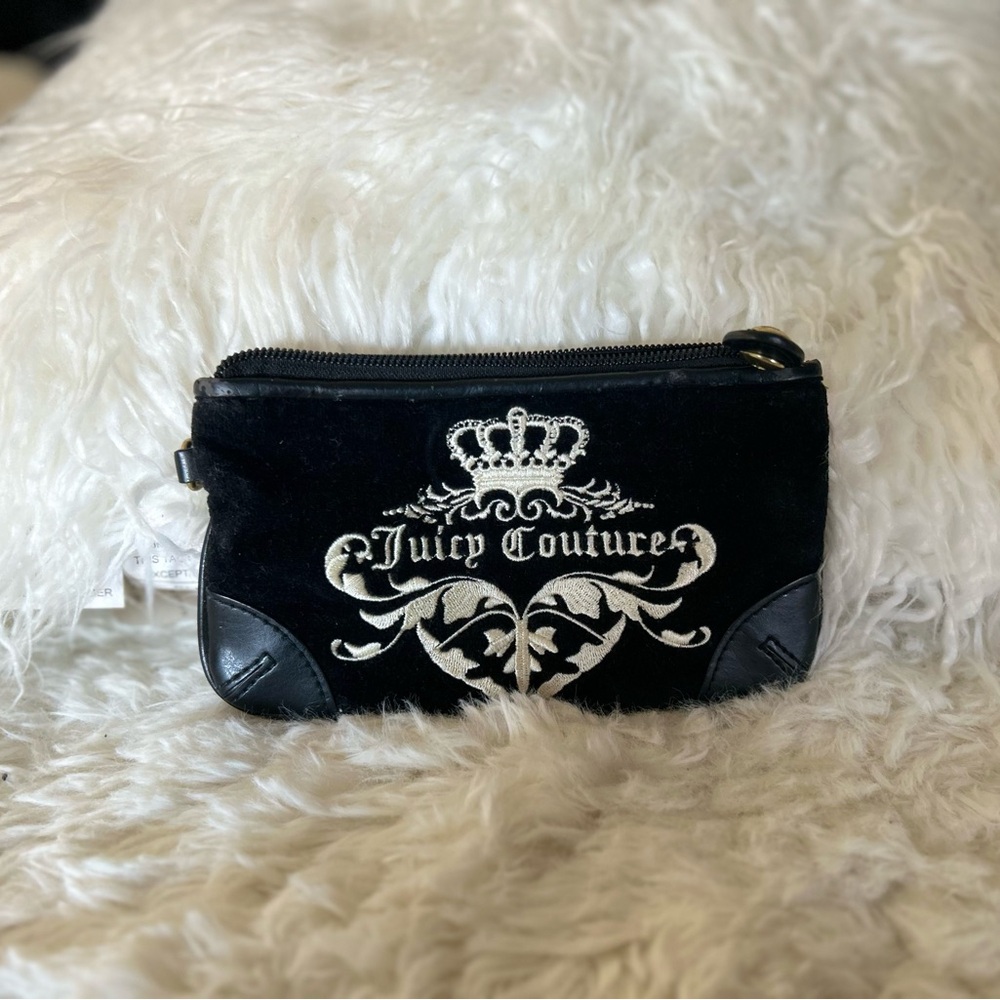 Vintage Y2K Juicy Couture Black Embroidered Wristlet Velvet Feel Suede RARE